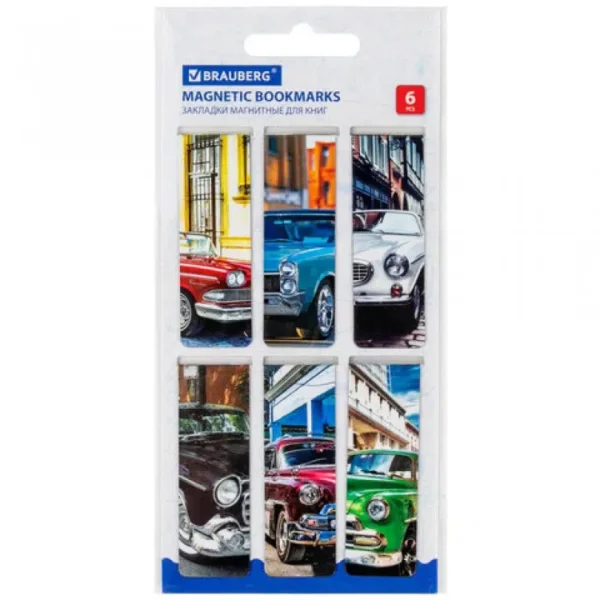 Магнитные закладки «RETRO CARS» (набор 6 шт., 60x20 мм)