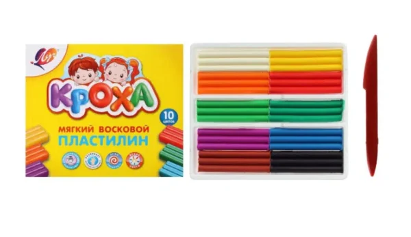 Пластилин мягкий восковой. Кроха, 10 цветов, со стеком